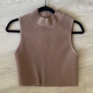 Babaton Mauve Ribbed Mock Neck Crop Top